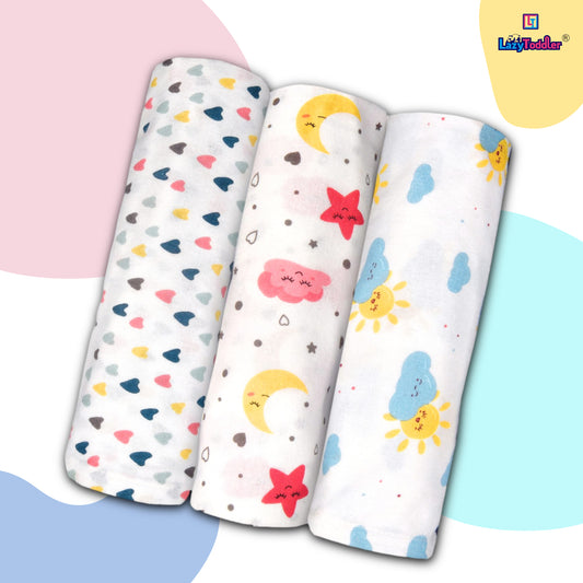 Flannel Swaddle Set of 3 - Heart - Moon - Sun