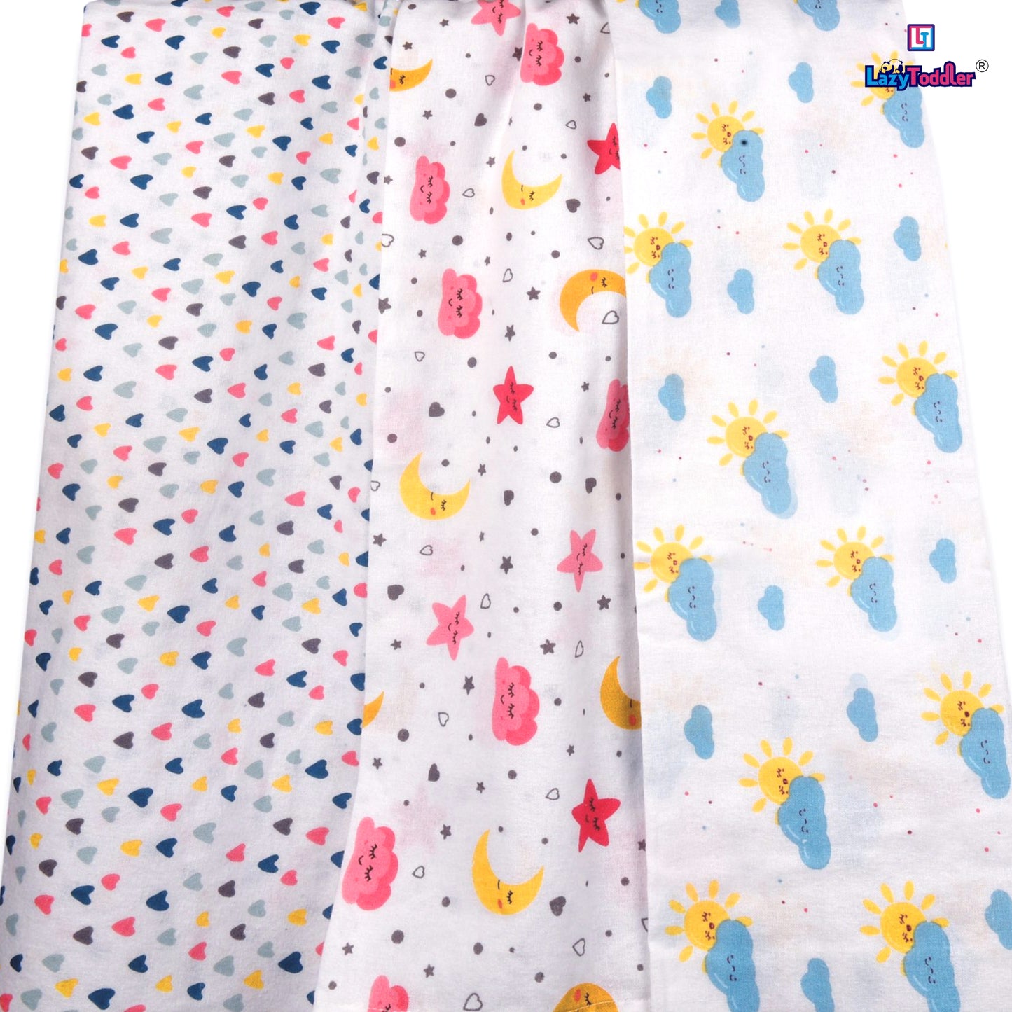 Flannel Swaddle Set of 3 - Heart - Moon - Sun