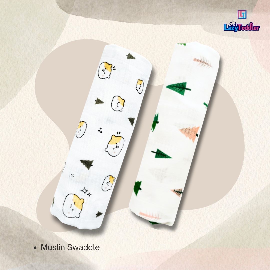 Lazytoddler Muslin Swaddle Printed Design (Rainbow & Tree) Set of 2