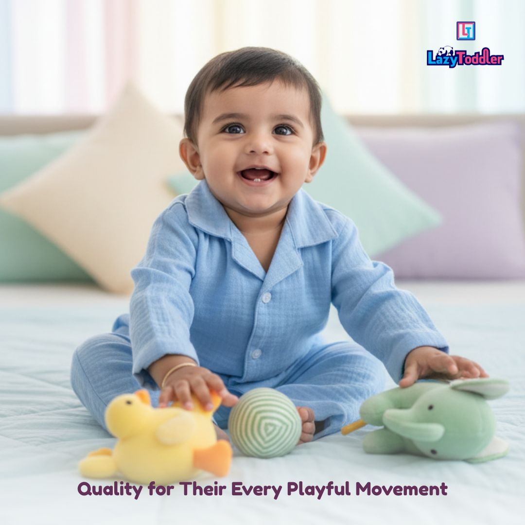 Crinkled Muslin Full Night Suit Premium Open Collar