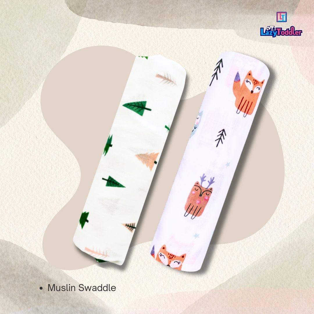 Lazytoddler Muslin Swaddle Printed Design (Teddy & New Star ) Set of 2