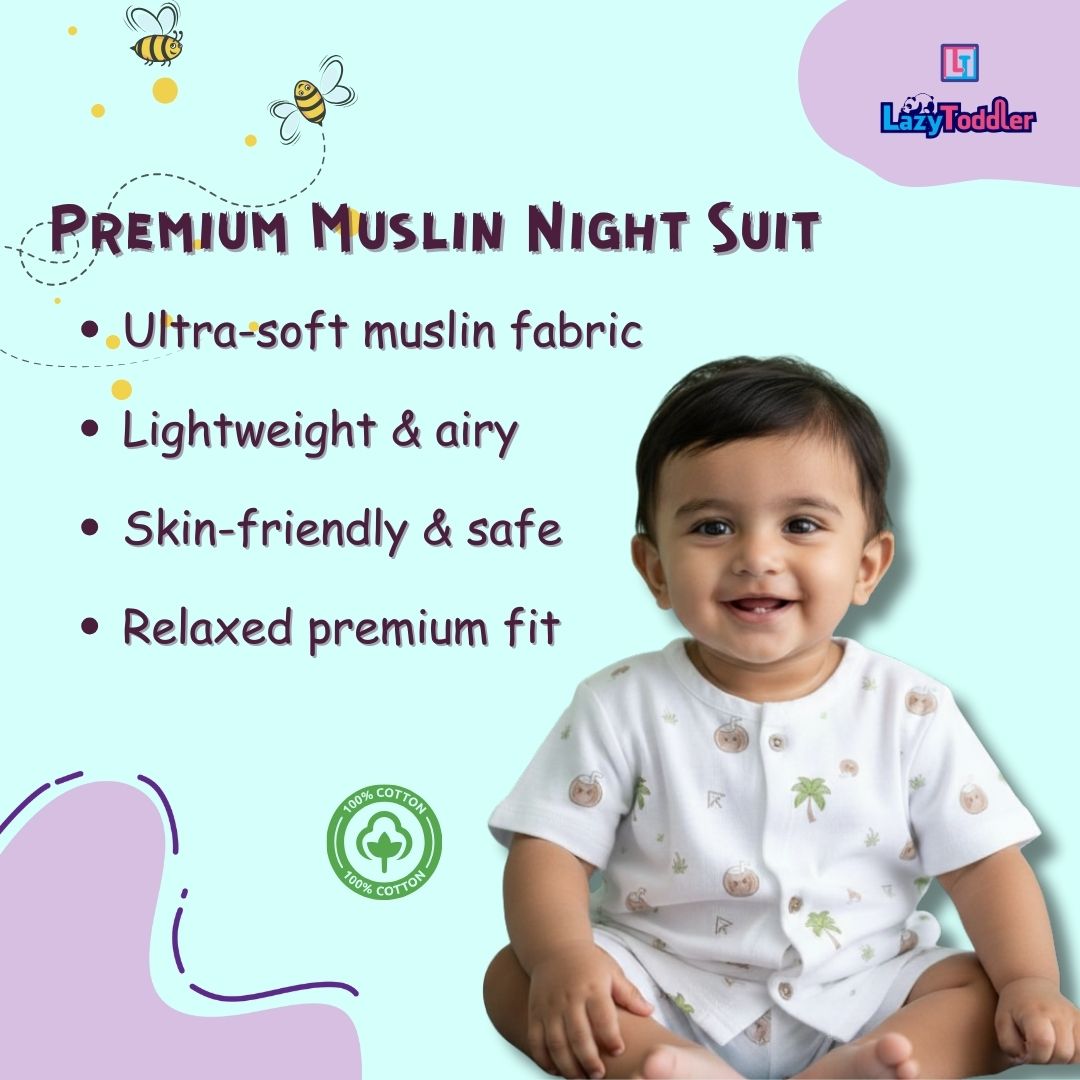 Muslin Premium Co-ord Set Short Sleeve Shirt and Short Designer Suit (Coconut)