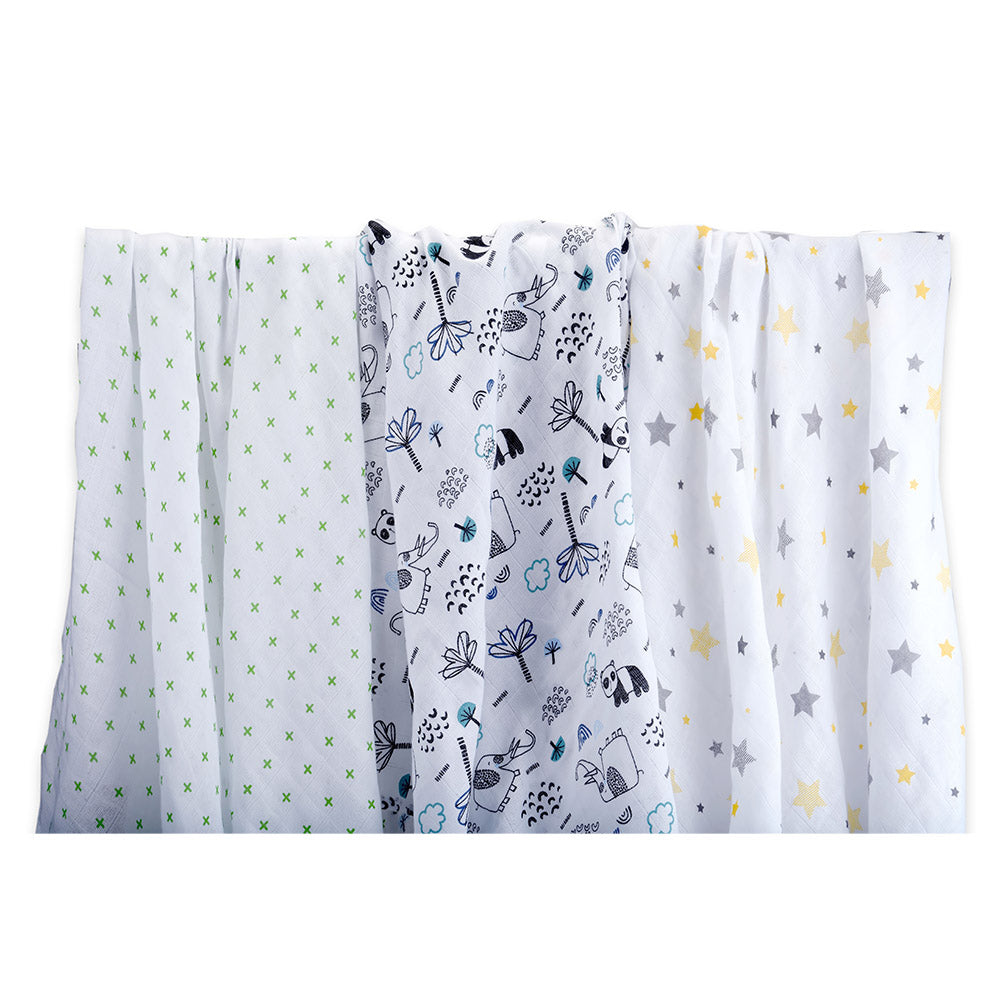 Muslin Swaddle Set of 3 - Pink Star & Plus