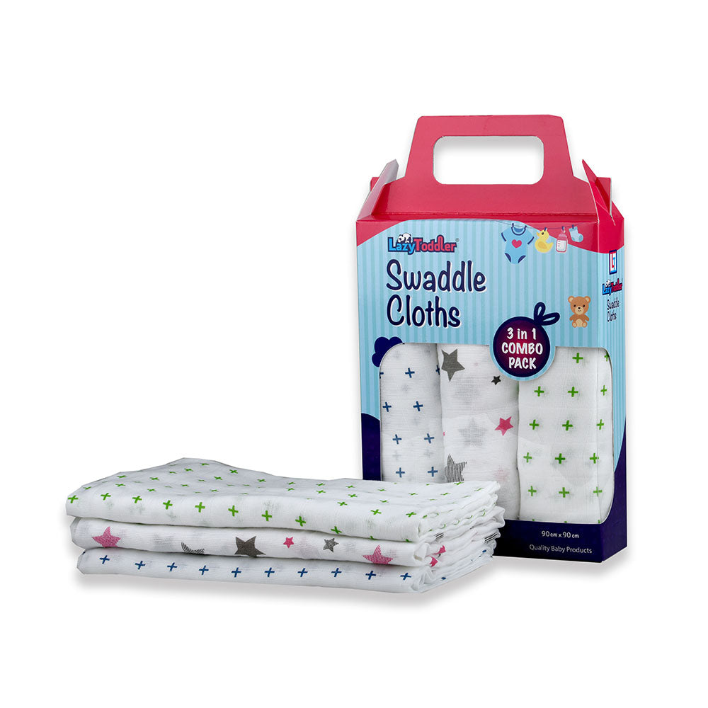Muslin Swaddle Set of 3 - Pink Star & Plus