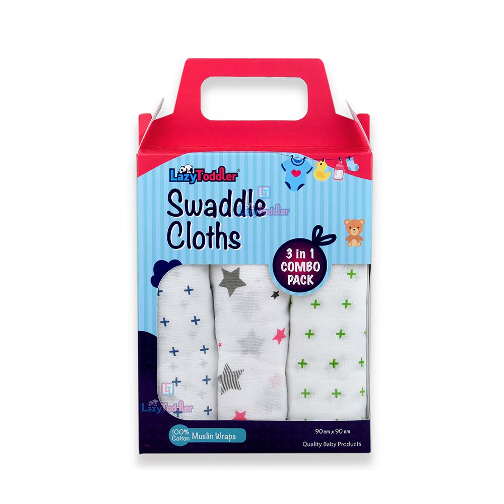 Muslin Swaddle Set of 3 - Pink Star & Plus