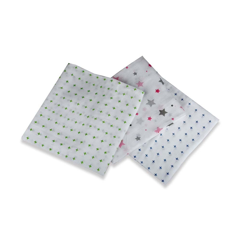 Muslin Swaddle Set of 3 - Pink Star & Plus