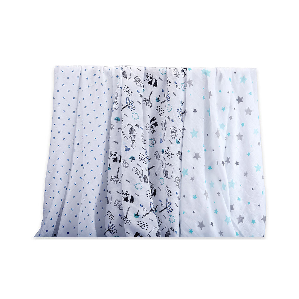 Muslin Swaddle Set of 3 - Blue