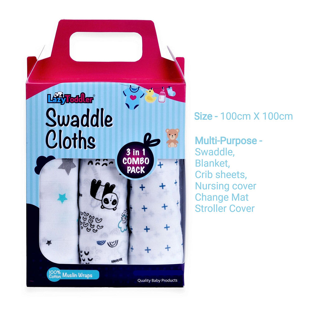 Muslin Swaddle Set of 3 - Blue