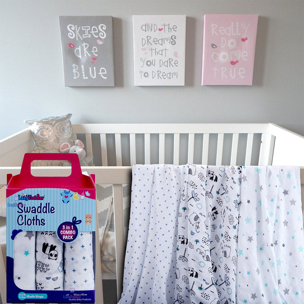 Cotton comfort for infants Baby sleep essentials Twin-pack muslin cloths Luxe swaddle blanket pair lazytoddler.com
