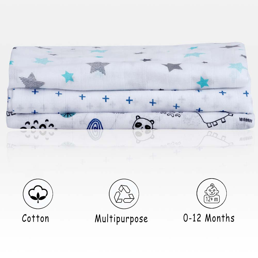 Muslin Swaddle Set of 3 - Blue