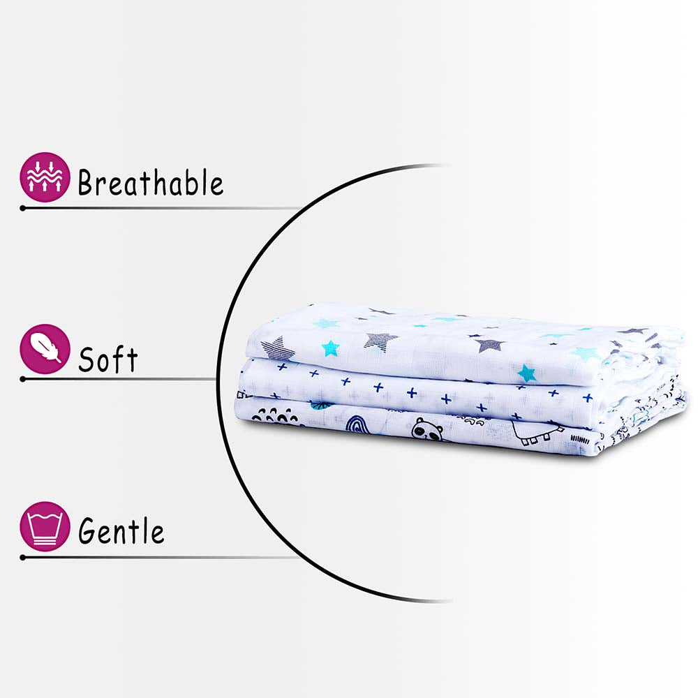 Muslin Swaddle Set of 3 - Blue