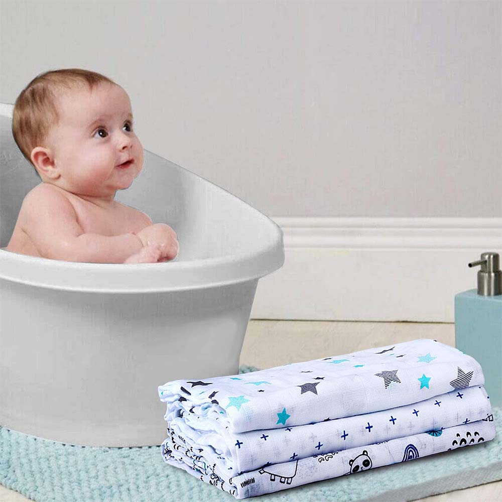 Muslin Swaddle Set of 3 - Blue
