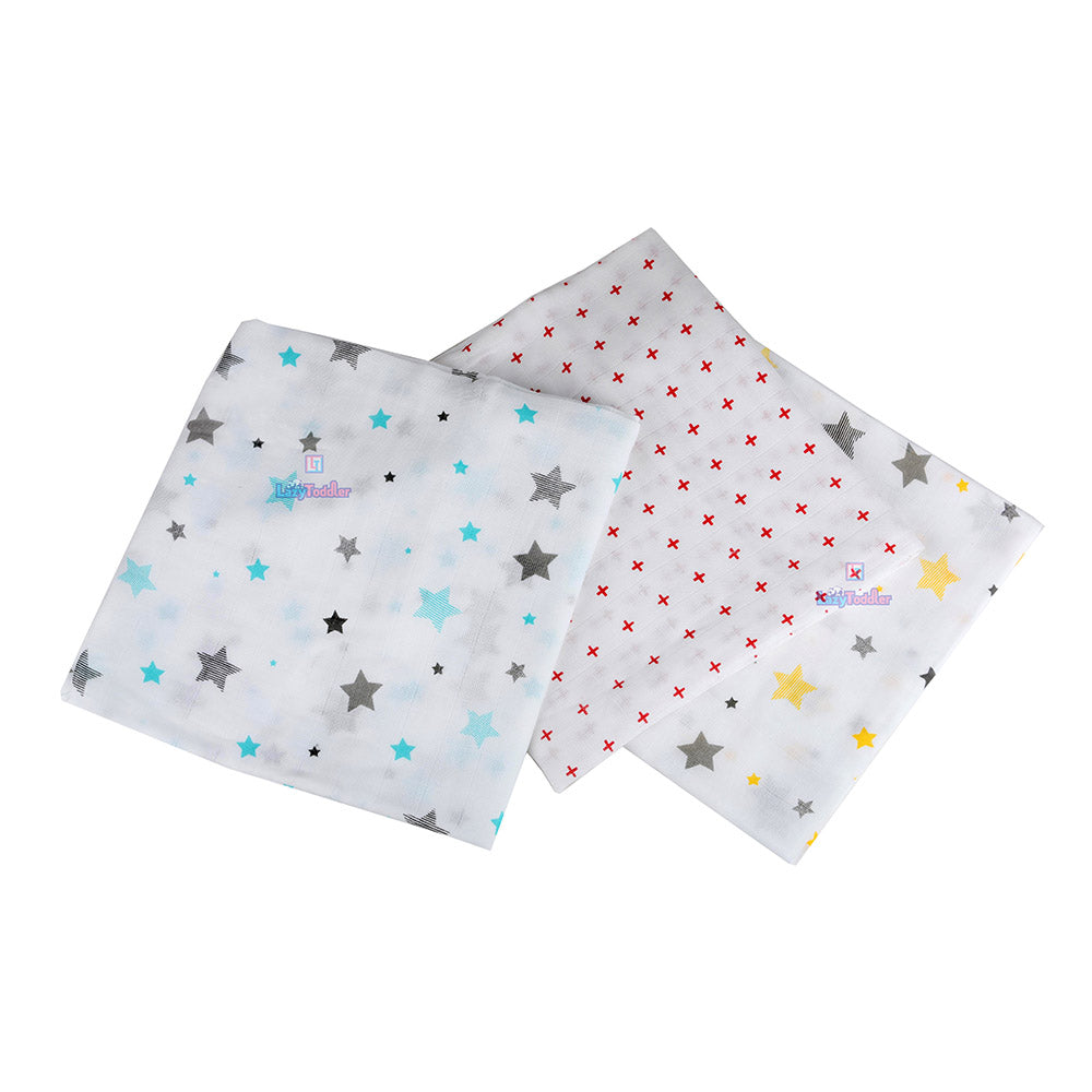 Muslin Swaddle Set of 3 - Red Plus & Star