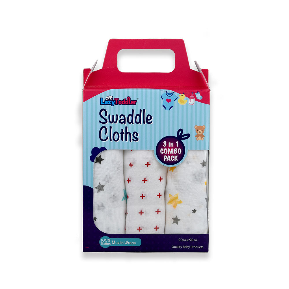 Muslin Swaddle Set of 3 - Red Plus & Star