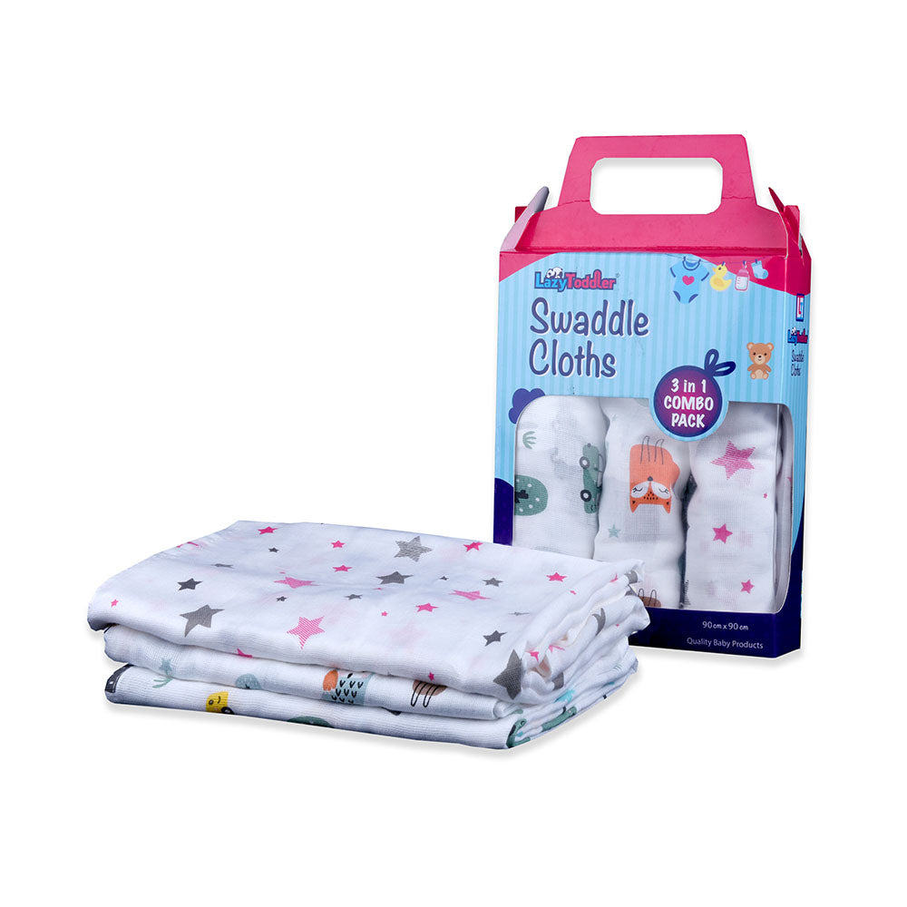 Muslin Swaddle Set of 3 - Car - Dino - Pink Star