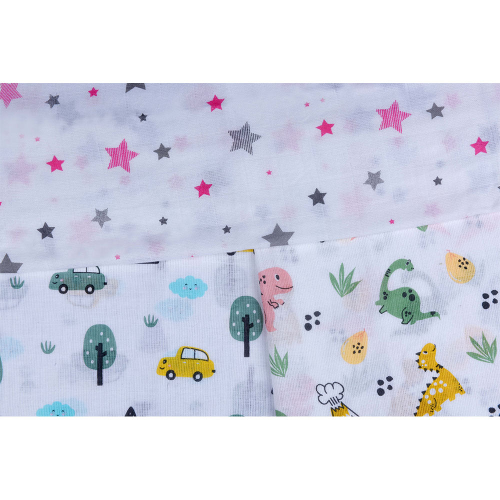 Muslin Swaddle Set of 3 - Car - Dino - Pink Star