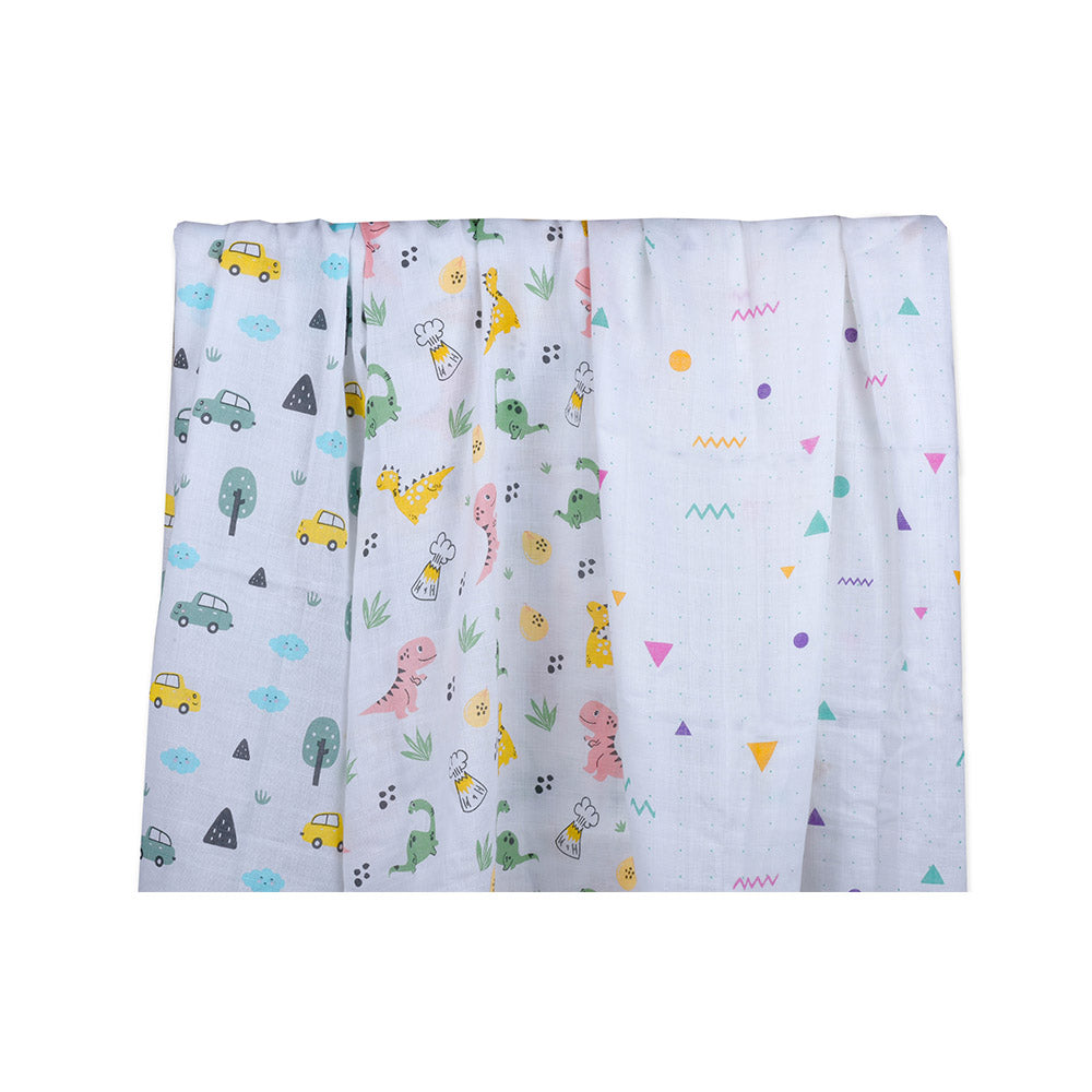 Muslin Swaddle Set of 3 - Car - Dino - Shapes