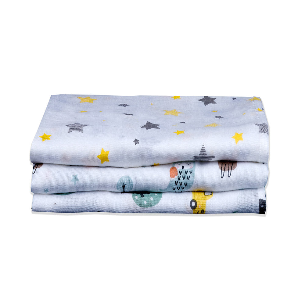 Muslin Swaddle Set of 3 - Car - Fox - Yellow Star