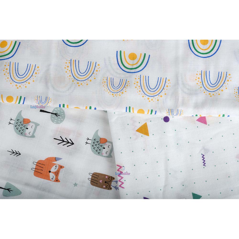 Muslin Swaddle Set of 3 - Fox - Rainbow - Triangle