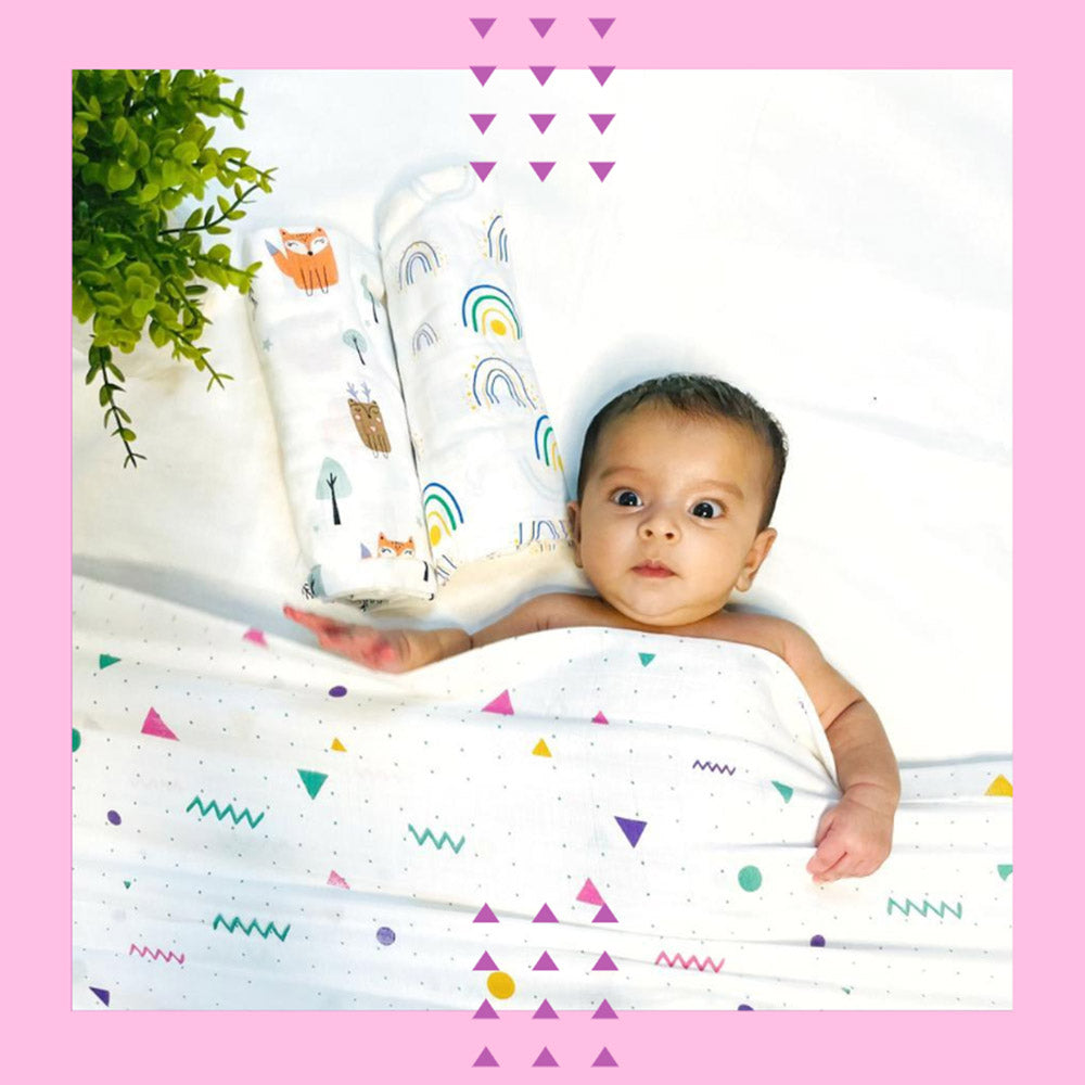 Muslin Swaddle Set of 3 - Fox - Rainbow - Triangle