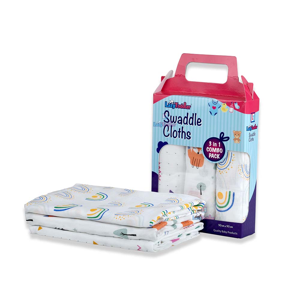 Muslin Swaddle Set of 3 - Fox - Rainbow - Triangle