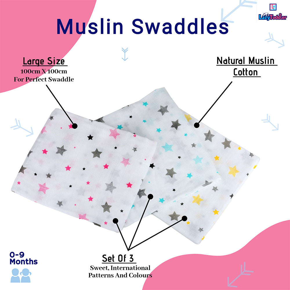 Cotton comfort for infants Baby sleep essentials Twin-pack muslin cloths Luxe swaddle blanket pair lazytoddler.com