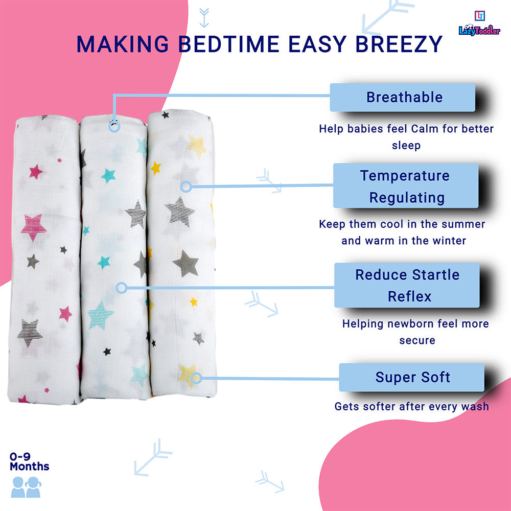 Muslin Swaddle Set of 3 - Multi Star