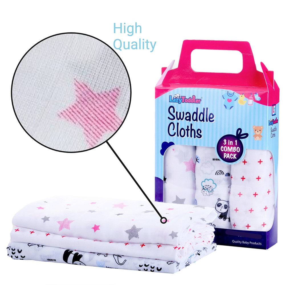 Muslin Swaddle Set of 3 - Pink & Red