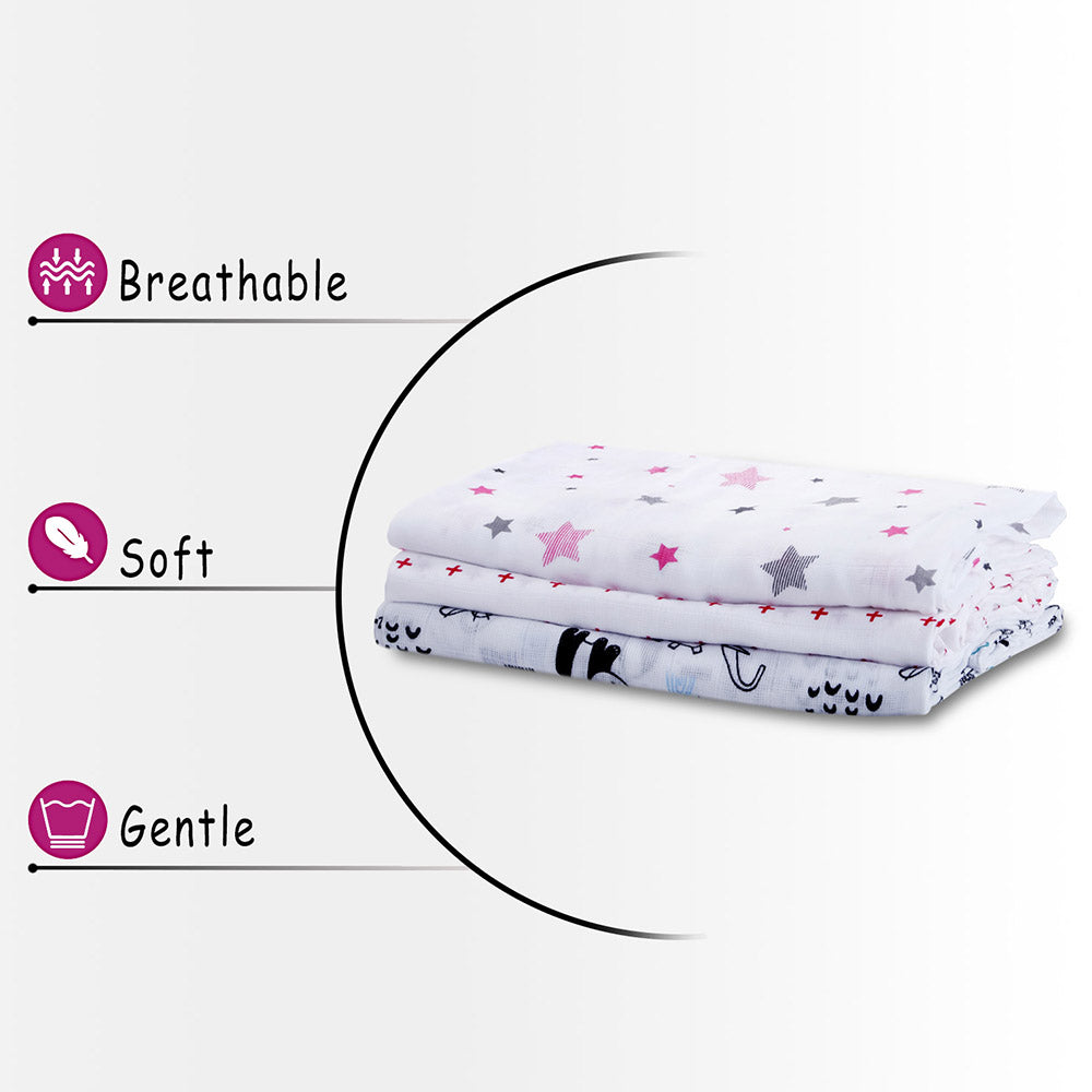 Muslin Swaddle Set of 3 - Pink & Red