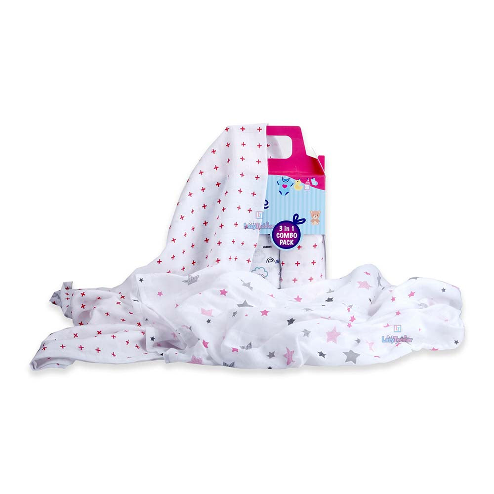 Muslin Swaddle Set of 3 - Pink & Red