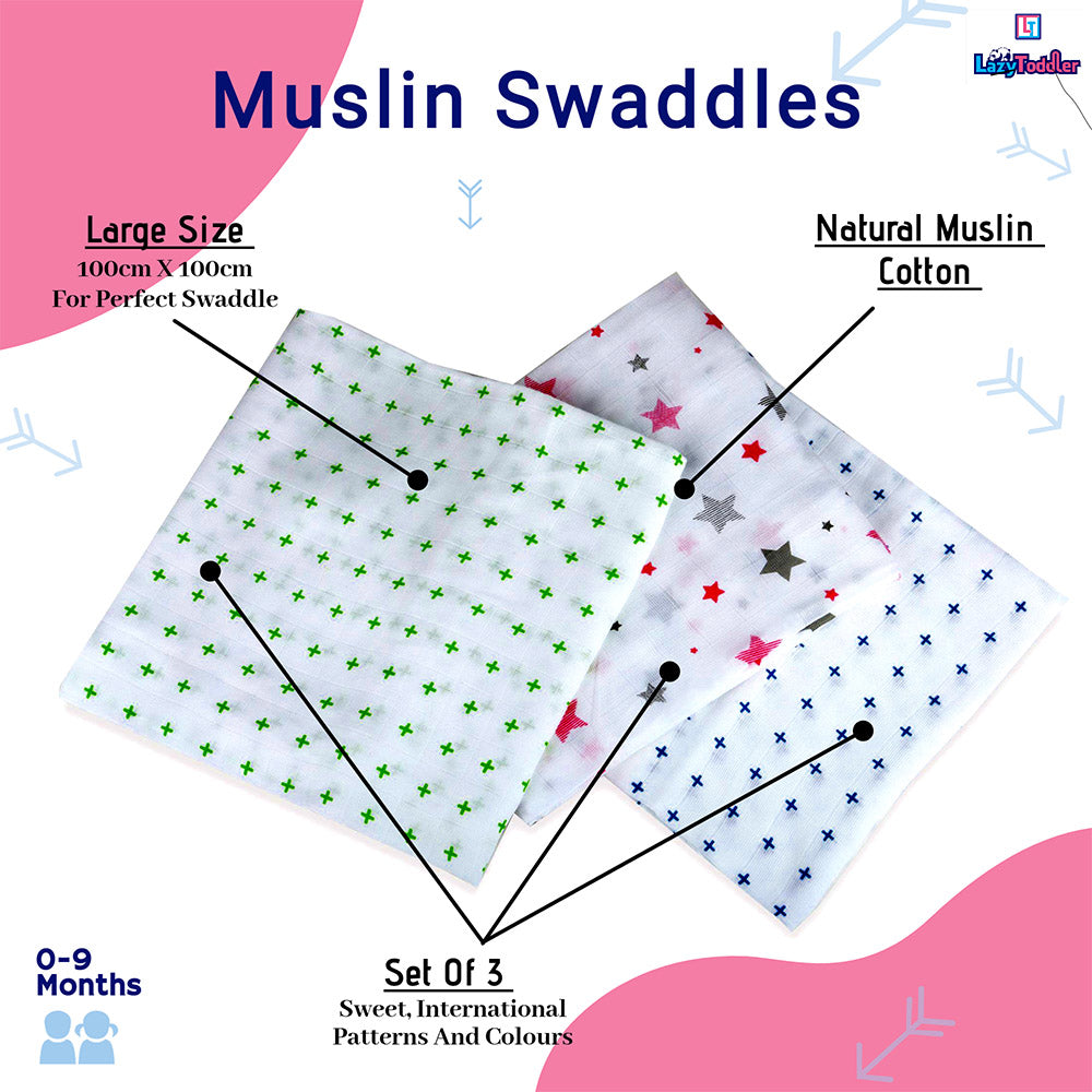 Muslin Swaddle Set of 3 - Yellow & Green