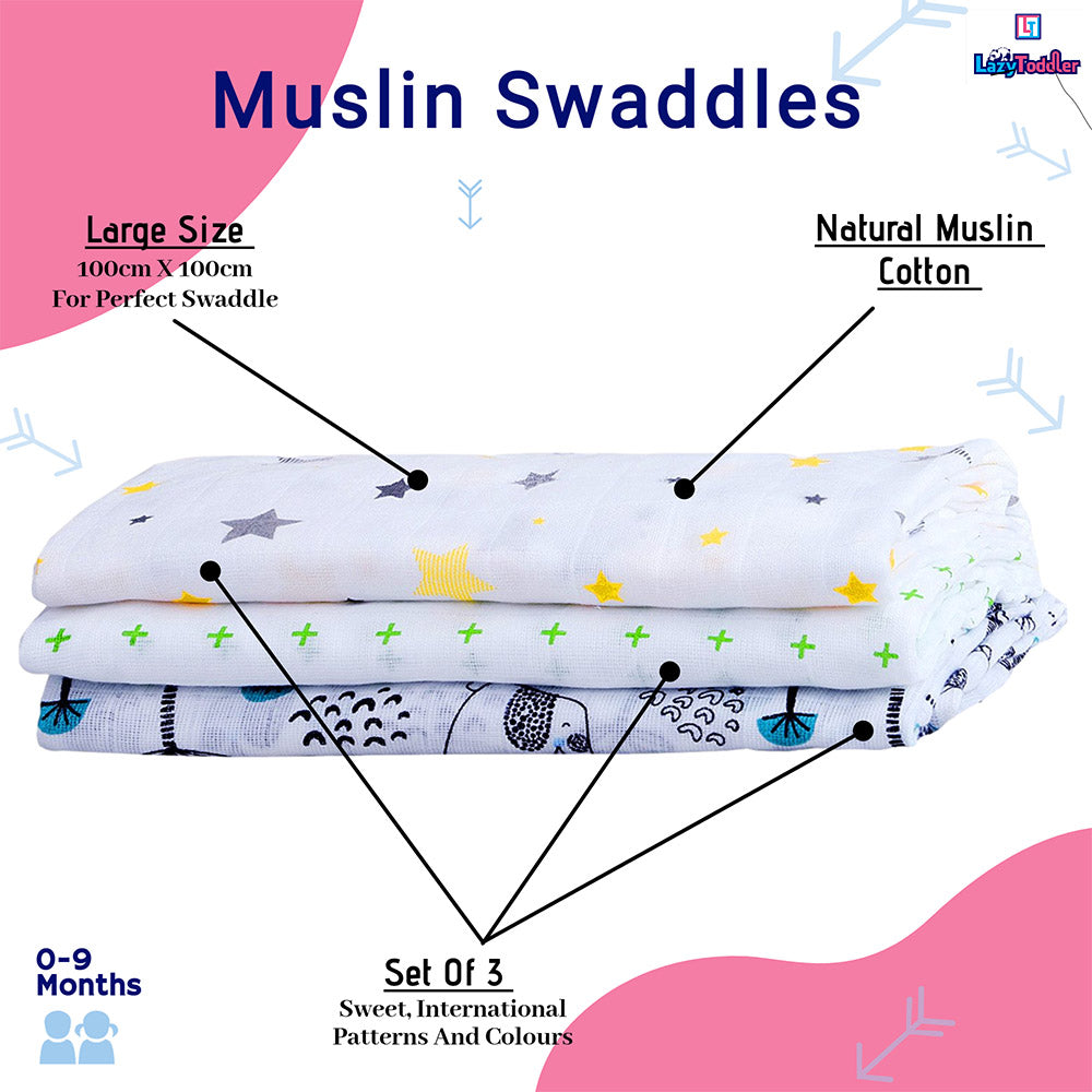Muslin Swaddle Set of 3 - Yellow & Green