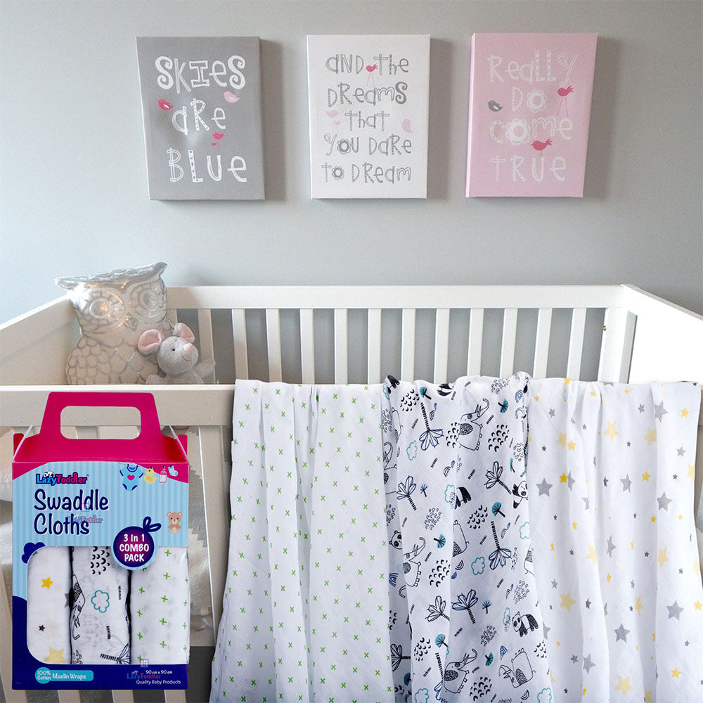 Muslin Swaddle Set of 3 - Yellow & Green