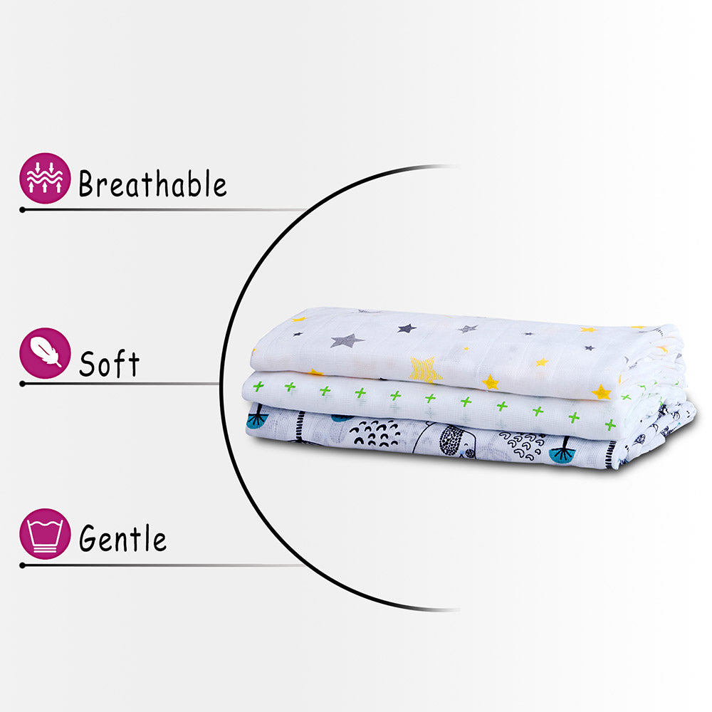 Muslin Swaddle Set of 3 - Yellow & Green
