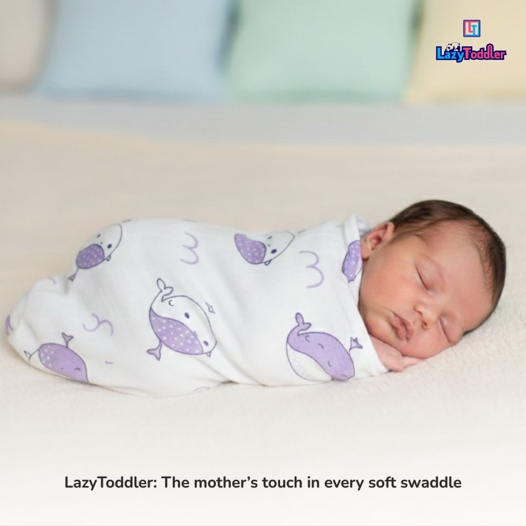 Premium Organic Muslin Cotton Swaddle Single Whale Desgine