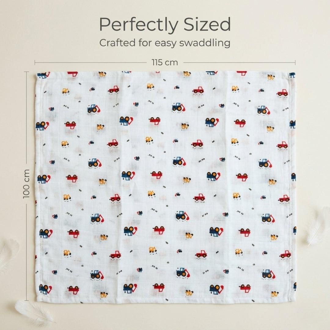 Premium Organic Muslin Cotton Swaddle Single Crane Desgine
