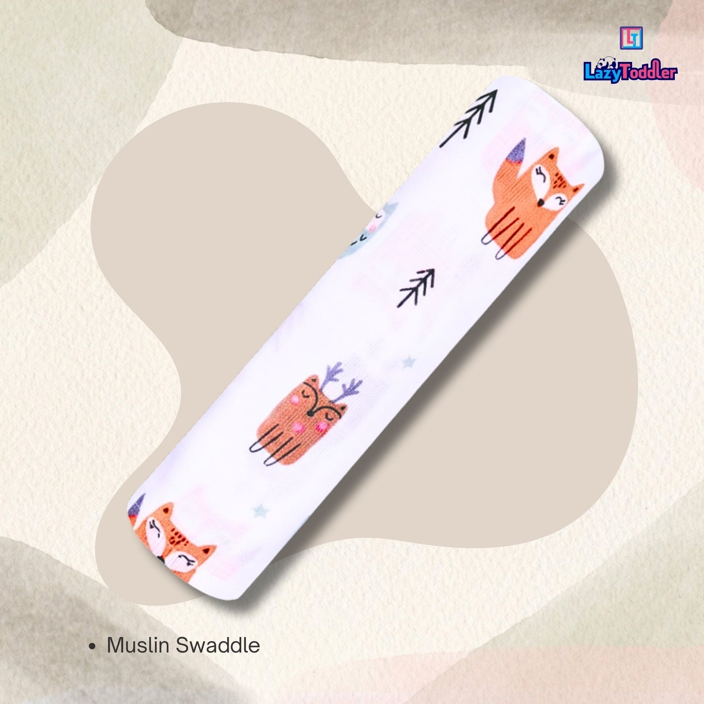Premium Organic Muslin Cotton Swaddle Single Fox Desgine