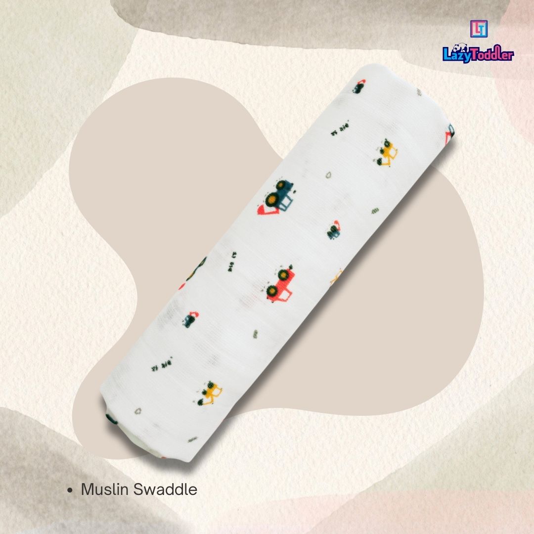 Premium Organic Muslin Cotton Swaddle Single Crane Desgine