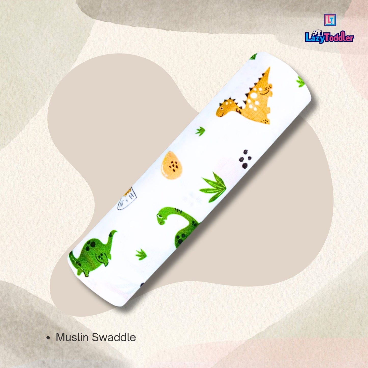 Premium Organic Muslin Cotton Swaddle Single Dino Desgine