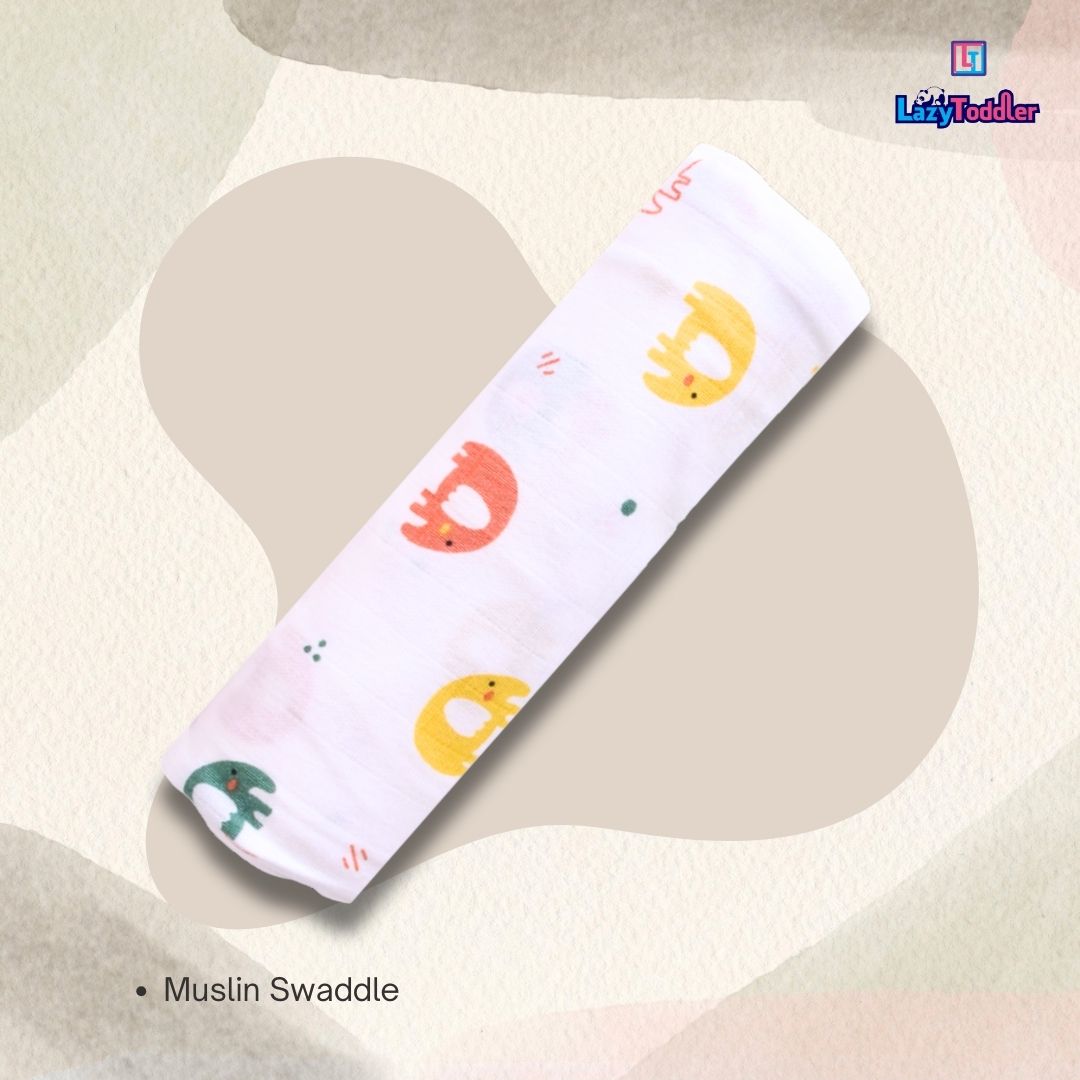 Premium Organic Muslin Cotton Swaddle Single Elephant Desgine