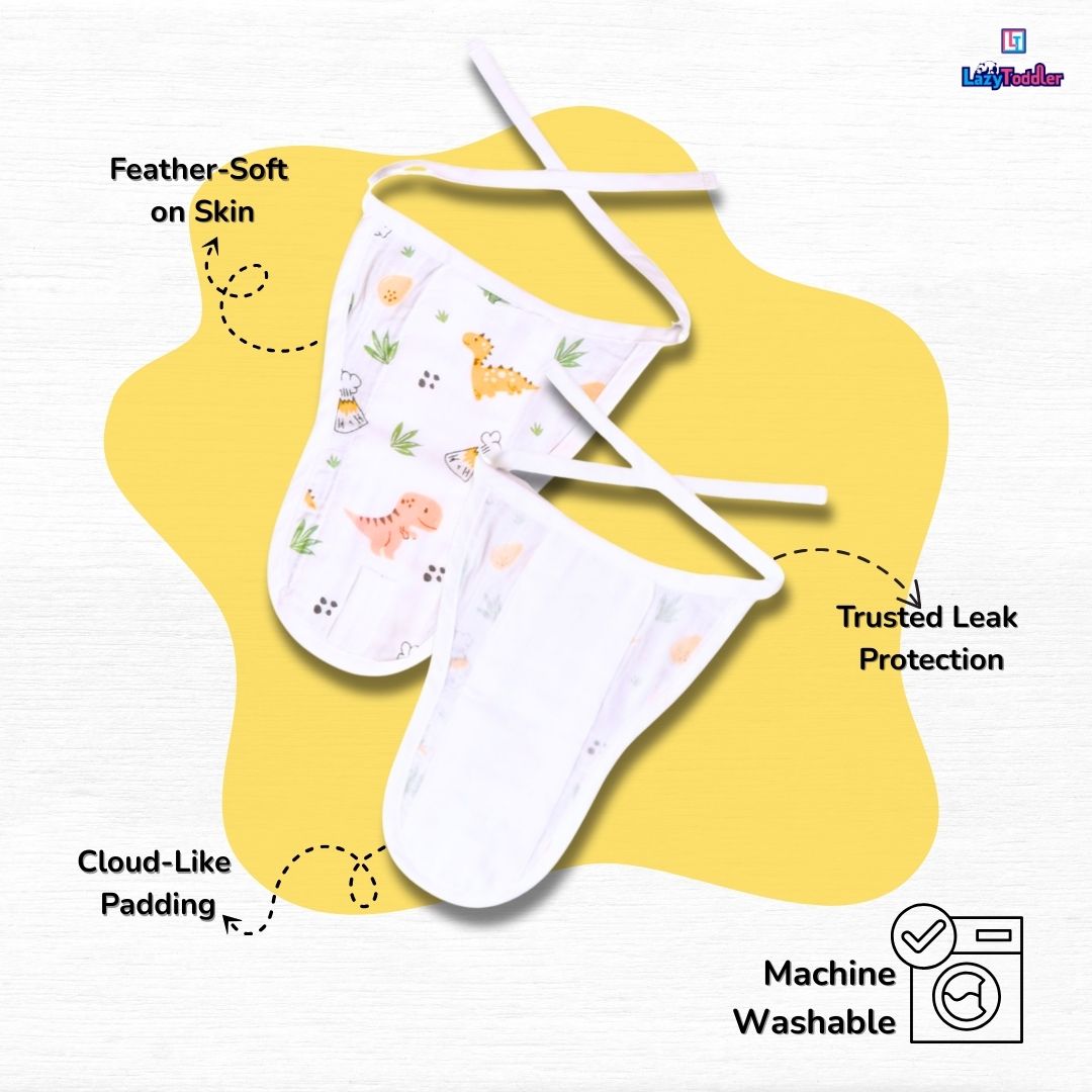 Lazytoddler Muslin Padding Nappy (Crane , Dino , Car) – Pack of 3