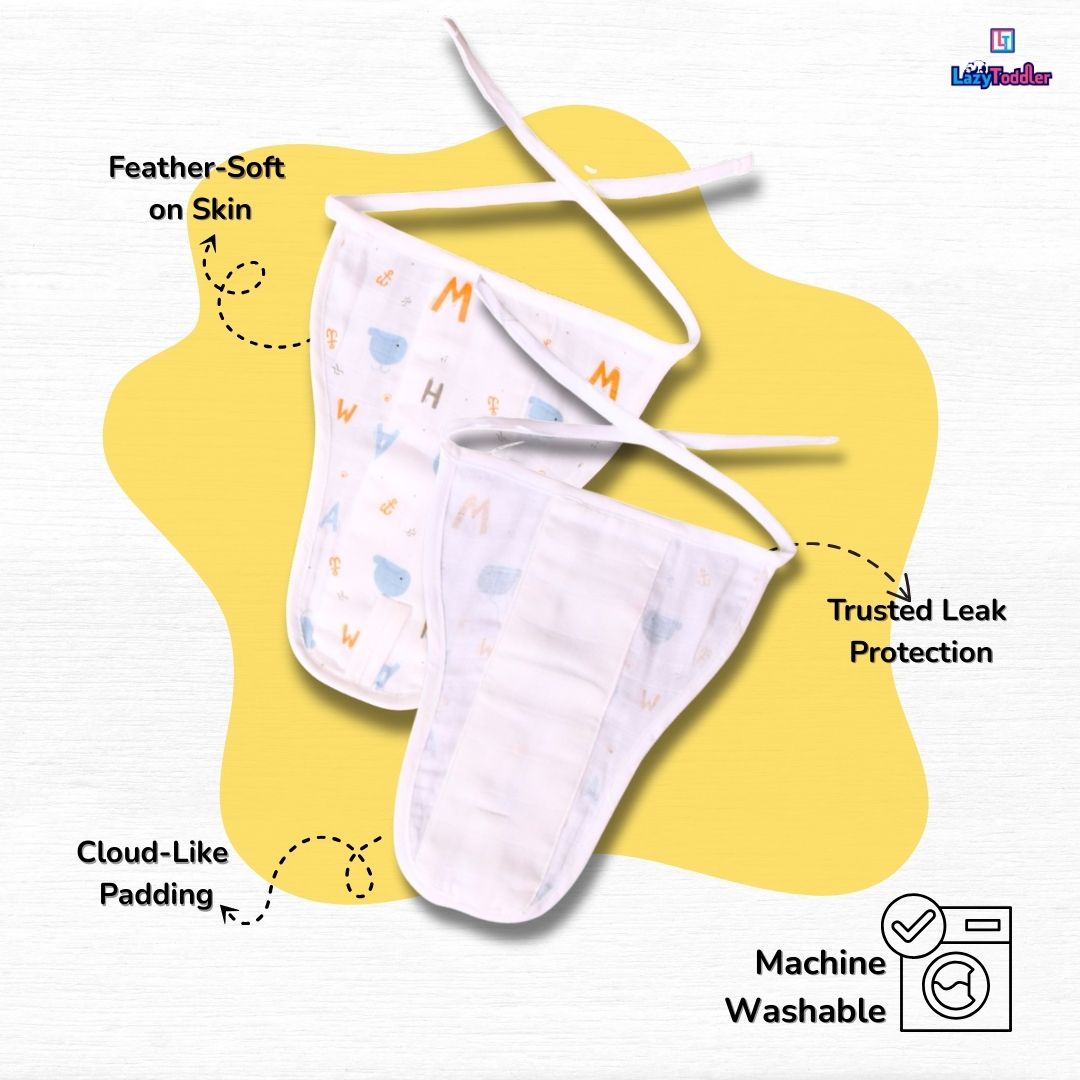 Lazytoddler Muslin Padding Nappy (Crane , Elephant ,Tree)-Pack of 3