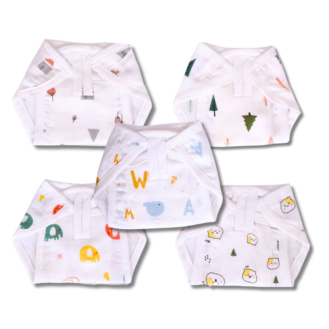 Lazytoddler Muslin Padding Nappy (Alphabet) – Pack of 5