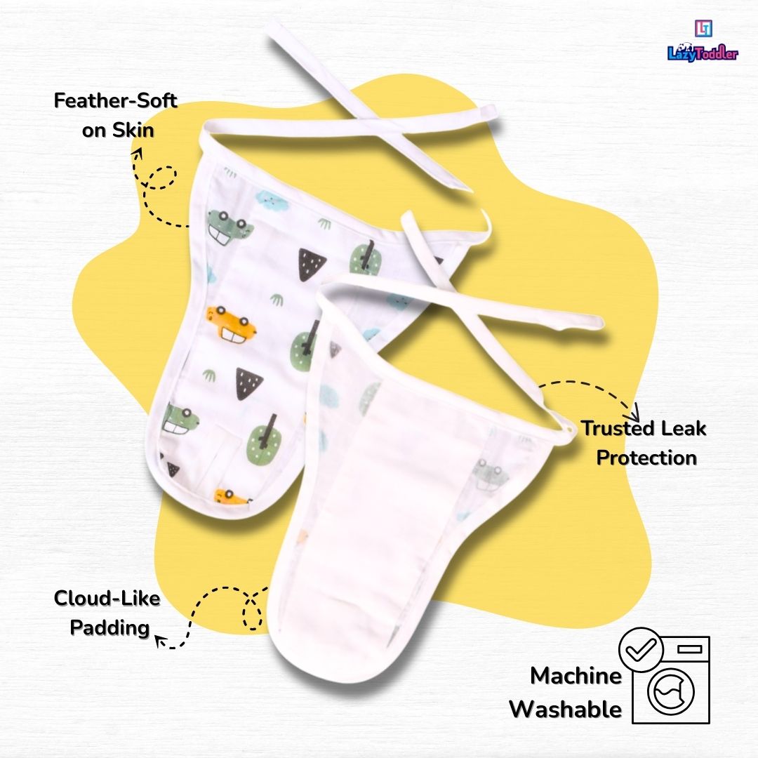Lazytoddler Muslin Padding Nappy (Dino) – Pack of 5