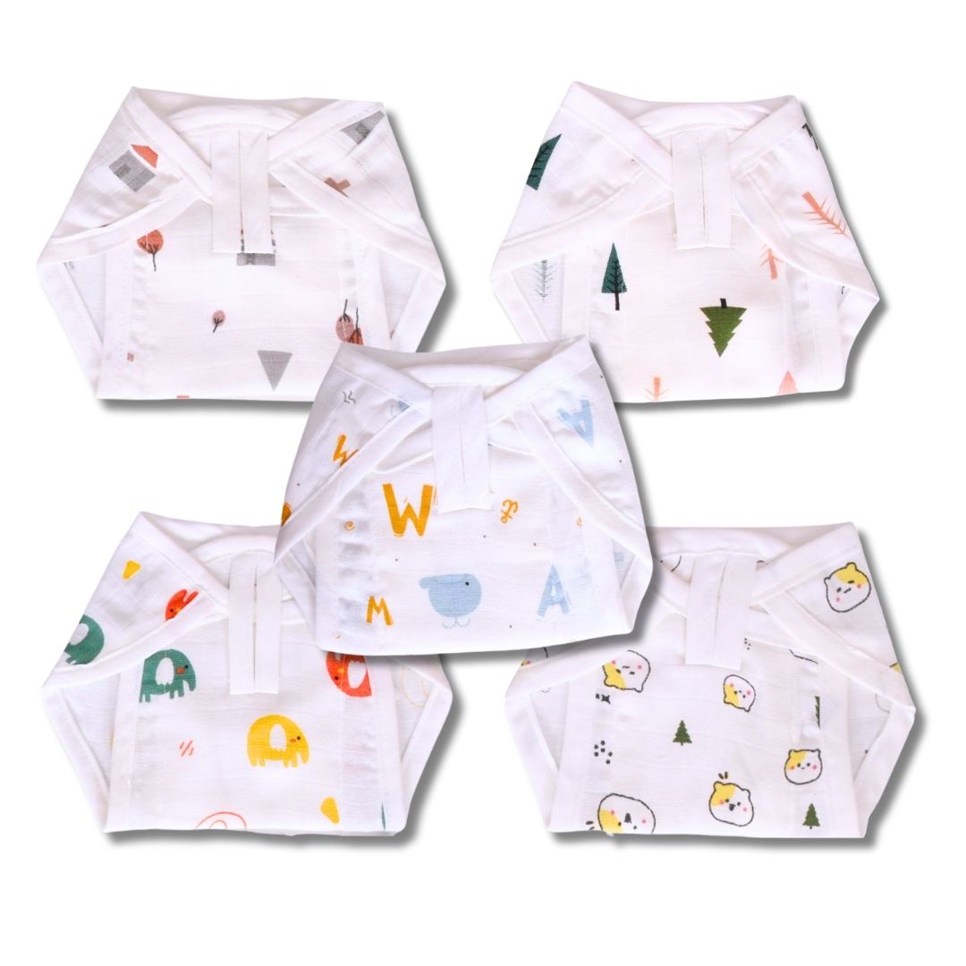 Lazytoddler Muslin Padding Nappy (Alphabet) – Pack of 5