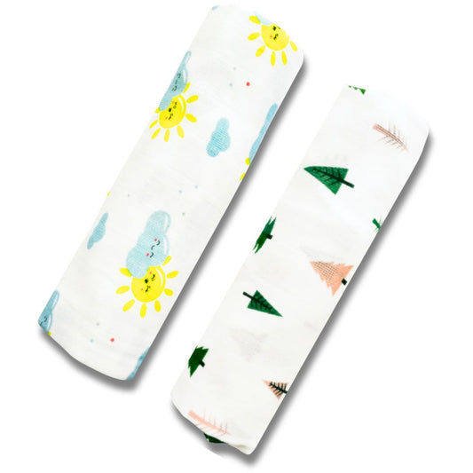 Lazytoddler Muslin Swaddle Printed Design (Sun & Tree)  Set of 2