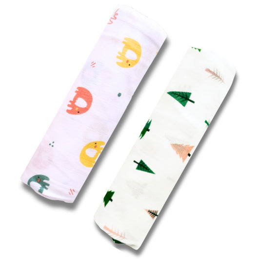 Lazytoddler Muslin Swaddle Printed Design (Tree & Elephant)  Set of 2