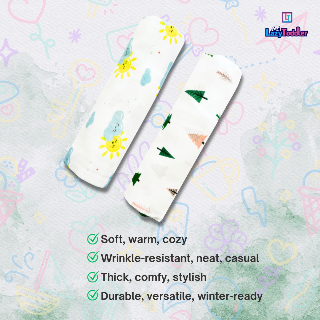 Lazytoddler Muslin Swaddle Printed Design (Tree & Alphabet) Set of 2