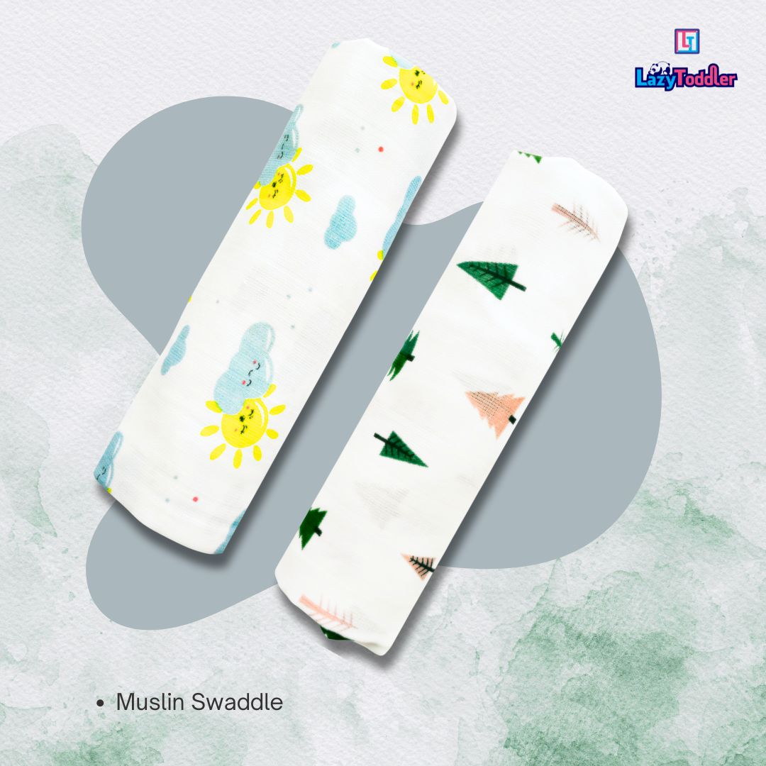 Lazytoddler Muslin Swaddle Printed Design (Tree & Alphabet) Set of 2