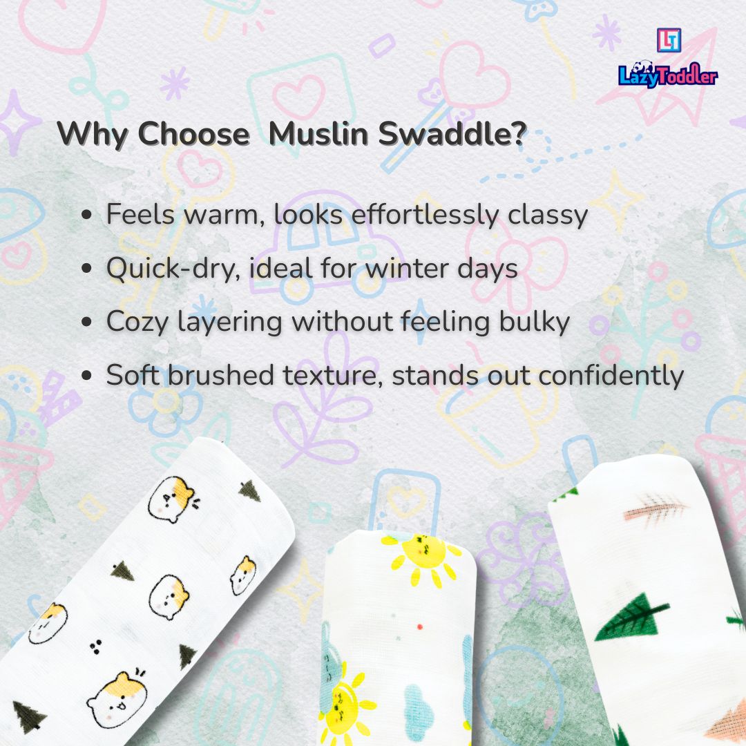 Lazytoddler Muslin Swaddle (Sun , Elephant , Alphabet) – Set of 3